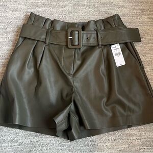 Express High Waist Dark Green Leather Shorts